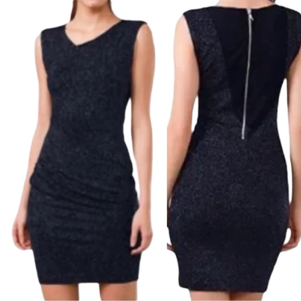 Alice + Olivia Glitter Sparkly Black Bodycon Cocktail Mini Dress Size 4